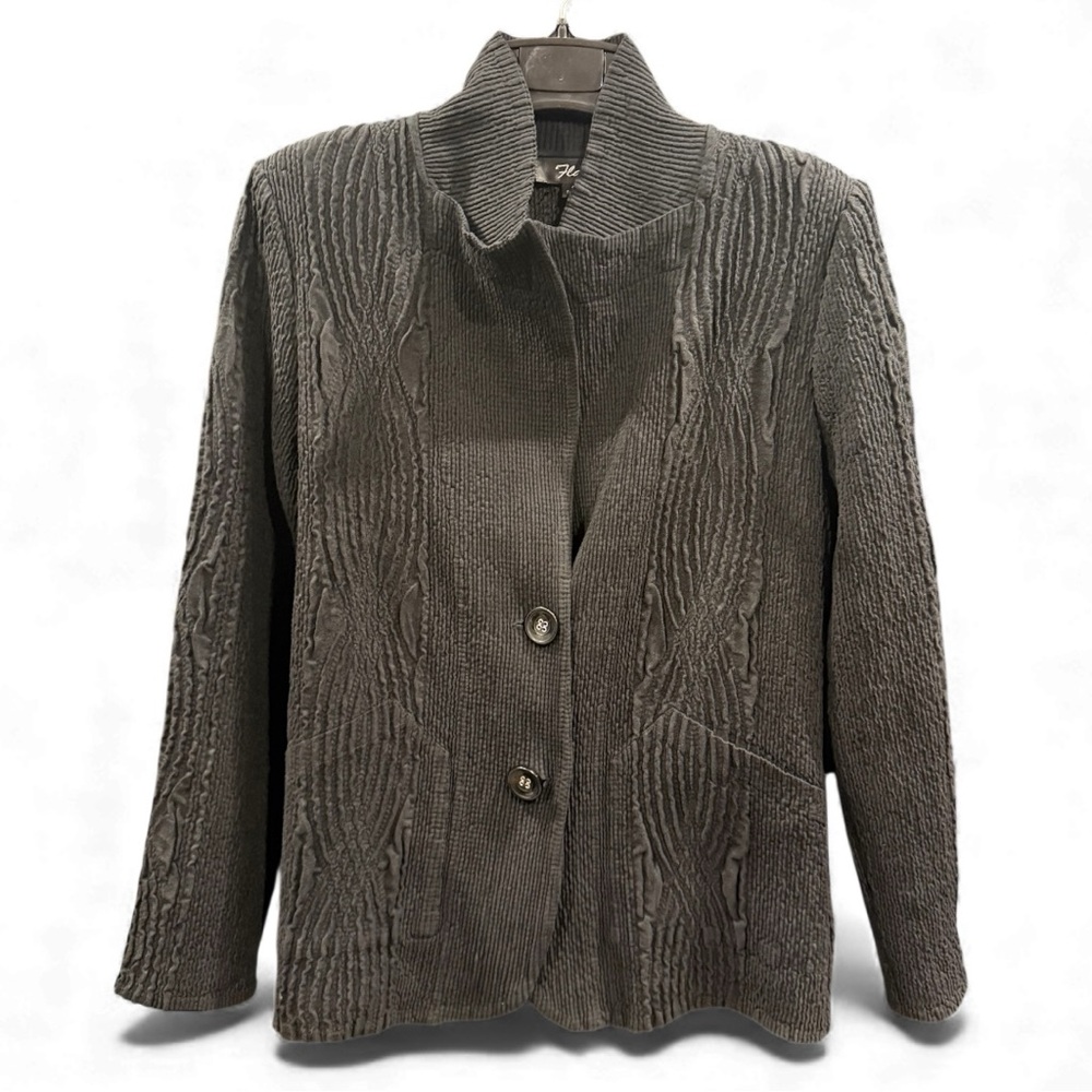 Flair Black Textured Button-Front Jacket - Size: Small